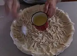 Oil added on top to create crispiness when baked