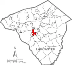 Map of Lancaster County highlighting Lancaster Township