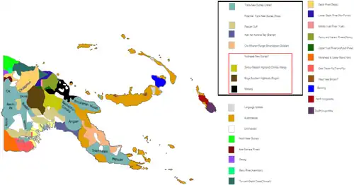 Map showing the patchwork of language families spread throughout the country
