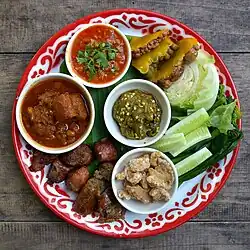 A sampling of starters in Northern Thai cuisine (Lanna cuisine)
