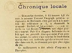 photograph of a partial 19th-century newspaper story about a self-mutilation