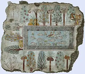 Image 119Pond in a Garden at Tomb of Nebamun, unknown author (edited by Yann) (from Wikipedia:Featured pictures/Artwork/Others)
