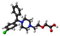 Ball-and-stick model of the levocetirizine molecule