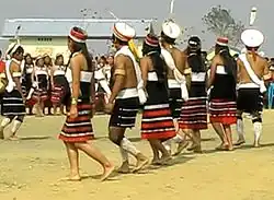 Liangmai youths performing folk dance during Road Show in Peren, Nagaland