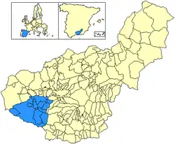 Location of Comarca de Alhama in the province of Granada, Andalusia, Spain