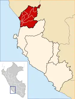 Location of Chincha in the Ica Region
