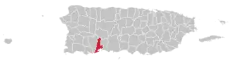 Map of Puerto Rico highlighting Guayanilla Municipality