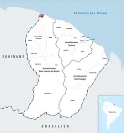 Location of the commune (in red) within French Guiana