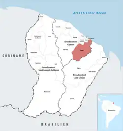 Location of the commune (in red) within French Guiana