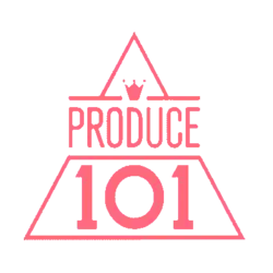 Image of a pink triangle with "Produce 101" written on it and a little crown on top of it