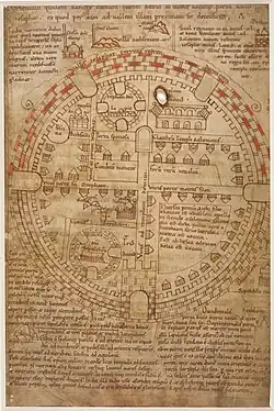 A 12th century diagram of Jerusalem and the Holy Land with the city in a round shape
