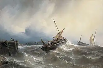 Louis Meijer Sailing vessels off the coast in stormy waters 1845 [6]