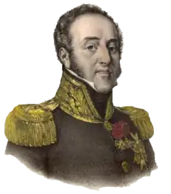 Color print of a man in a high-collared military uniform with gold epaulettes