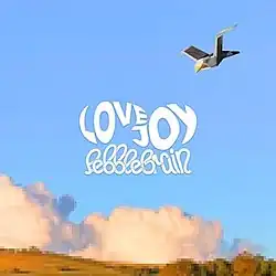A pixelated image of the sky, with clouds emerging from behind a hill. In the centre is the band logo and the name of the record. In the top is a poorly-rendered flying seagull.