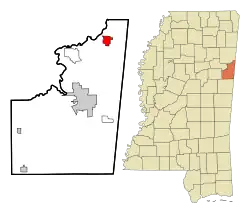 Location of Caledonia, Mississippi