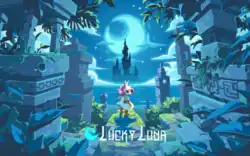 Girl in a fox mask standing in an overgrown ruin, over the words Lucky Luna