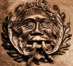 Detail of a misericord from St Laurence Church, Ludlow, Shropshire, showing a Green Man