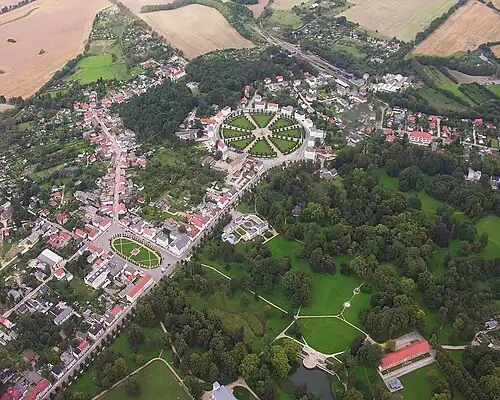 Putbus from the air, the castle would have been right below at the pond