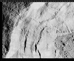 Rim of Aristarchus crater on August 18, 1967 (23°15′N 47°28′W﻿ / ﻿23.25°N 47.47°W﻿ / 23.25; -47.47)