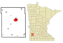 Location of the city of Marshall within Lyon County in the state of Minnesota