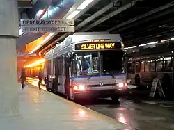 A trolleybus at an underground station