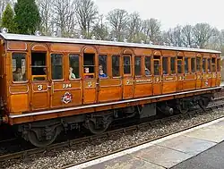Long wooden railway carriage