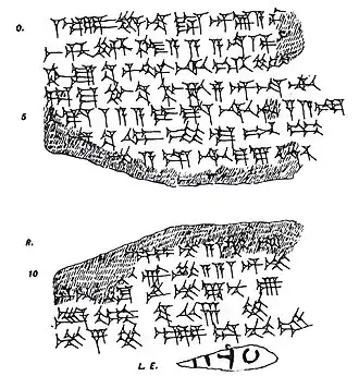 Line drawing with usage of na sign. Used in lines 1, 2, and 4.