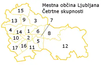 Map of districts in Ljubljana. The Sostro District is number 12.