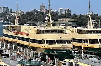 MV Narrabeen berthed next to MV Queenscliff at Balmain shipyard after the two vessels were taken out of service in 2021.
