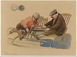 Image No. 3, Mabel Dwight, Chess on Deck, 1926 or 1927, watercolor and graphite, 8 7/8 x 12 1/8 inches