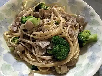 Spaghetti with maitake mushrooms