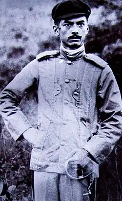 A mustachioed Quezon in military uniform