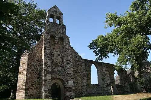 Ruins of a stone built church tower