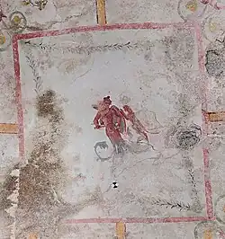 Roman acanthuses that replace the legs of a figure of a man that is attacked by a panther, Sala della Sfinge, Domus Aurea, Rome, unknown painter, 65-68 AD