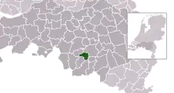 Highlighted position of Veldhoven in a municipal map of North Brabant