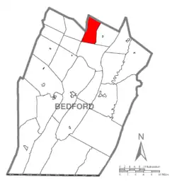 Map of Bedford County, Pennsylvania highlighting Bloomfield Township
