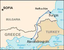 Location of Burgas–Alexandroupoli pipeline
