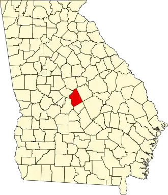 State map highlighting Twiggs County