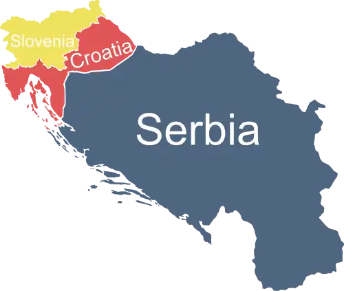 The borders of Greater Serbia as advocated by Serbian Radical politician Vojislav Šešelj, defined by the Virovitica–Karlovac–Karlobag hypothetical boundary to the west.[82]