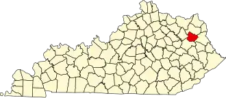Map of Kentucky highlighting Elliott County