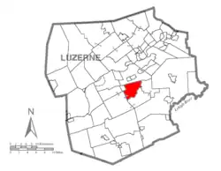 Map of Luzerne County highlighting Rice Township