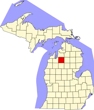 State map highlighting Kalkaska County