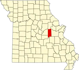 A state map highlighting Gasconade County in the eastern part of the state.