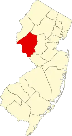 Map of New Jersey highlighting Hunterdon County