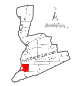 Map of Northumberland County, Pennsylvania highlighting Jackson Township