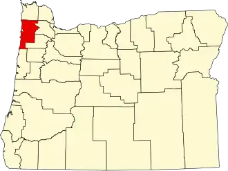 State map highlighting Tillamook County