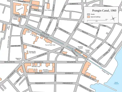 Map of the Prangin Canal and its surrounding areas, c. 1960.