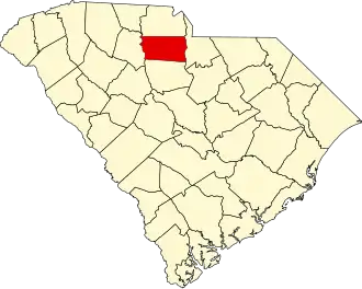 Map of South Carolina highlighting Chester County