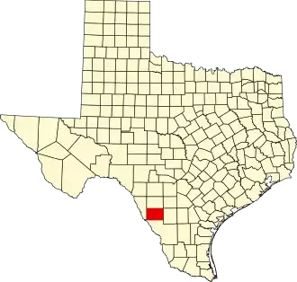 Map of Texas highlighting Dimmit County
