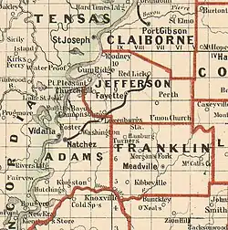 Map of railroad line in Adams County and Jefferson County c. 1879